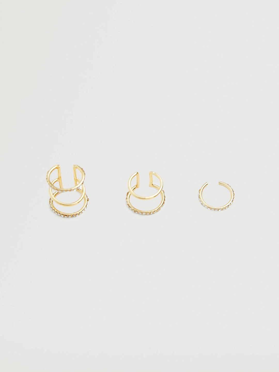 

MANGO Set of 3 Stone-Stuuded Contemporary Ear Cuffs, Gold