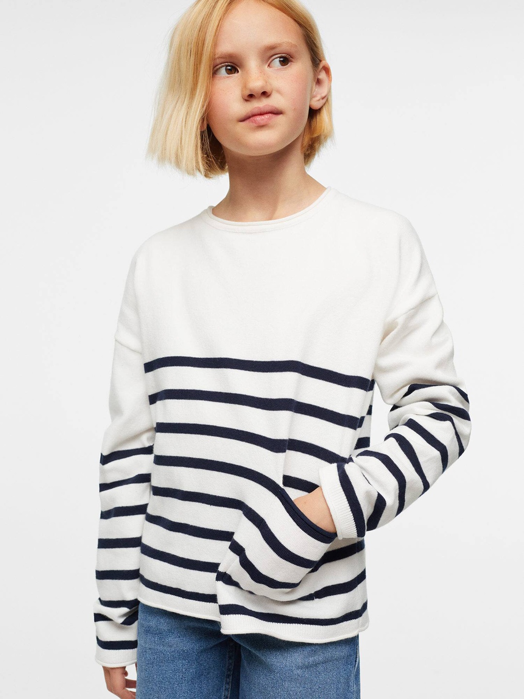 

Mango Kids Girls Striped Sustainable Pullover, White