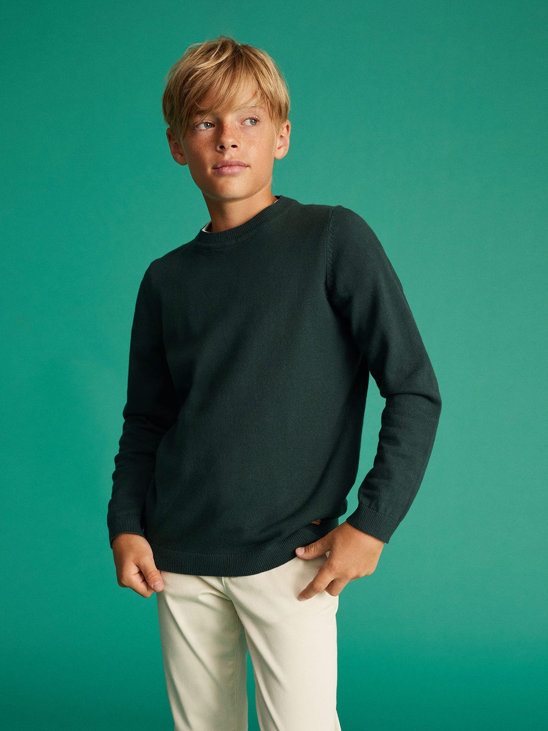 

Mango Kids Boys Round Neck Sustainable Pullover, Green