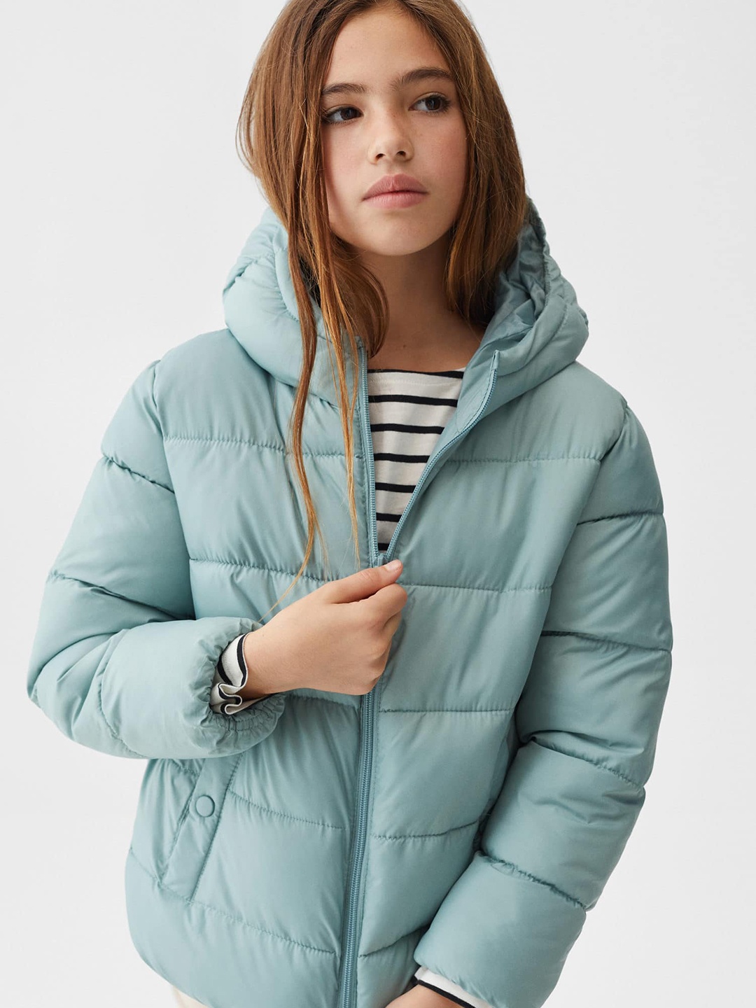 

Mango Kids Girls Sustainable Padded Hooded Jacket, Blue