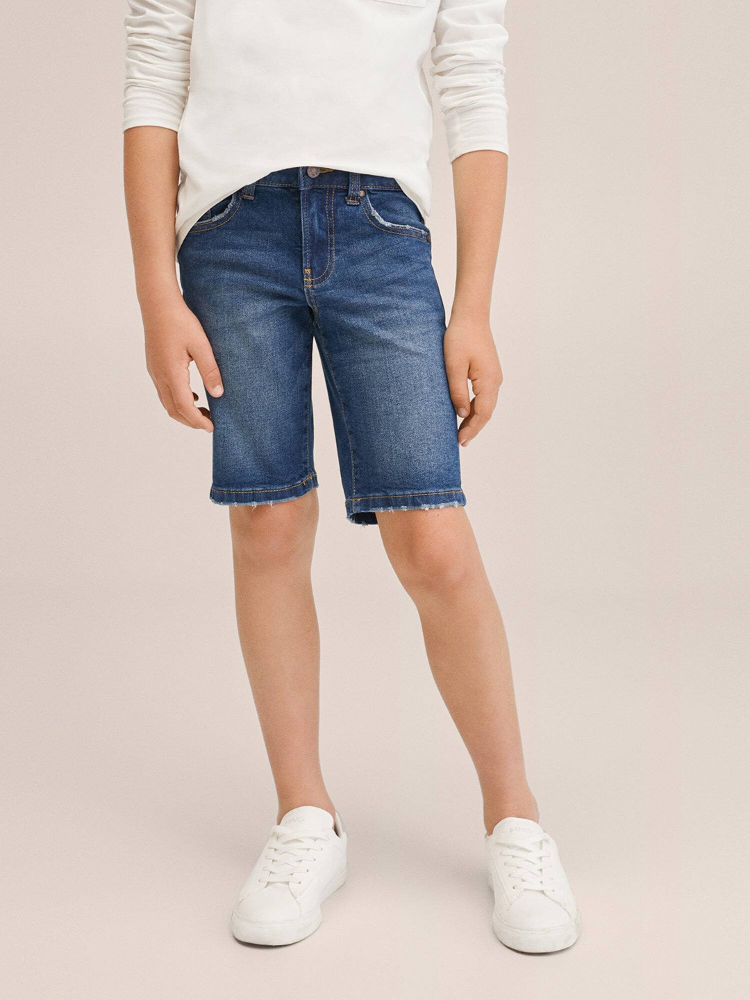 

Mango Kids Boys Blue Solid Sustainable Denim Shorts