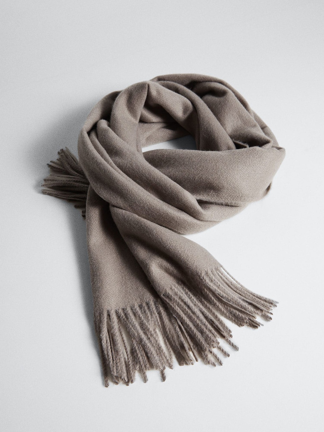 

MANGO Women Taupe Scarf with with Fringed Border