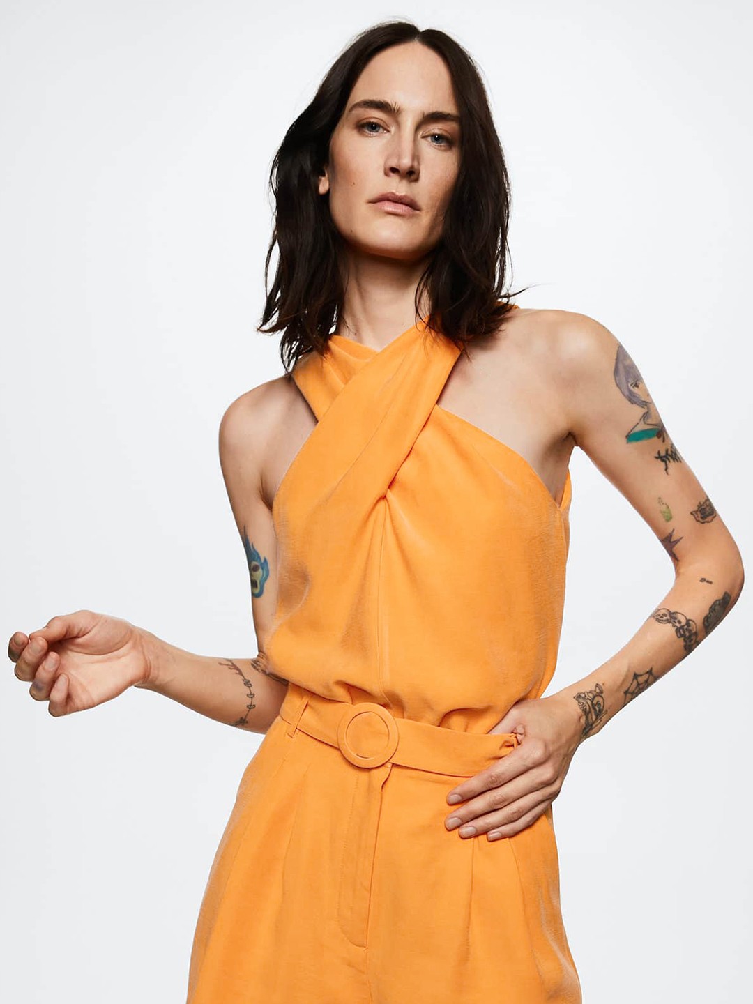 

MANGO Orange Solid Crossover Design Top