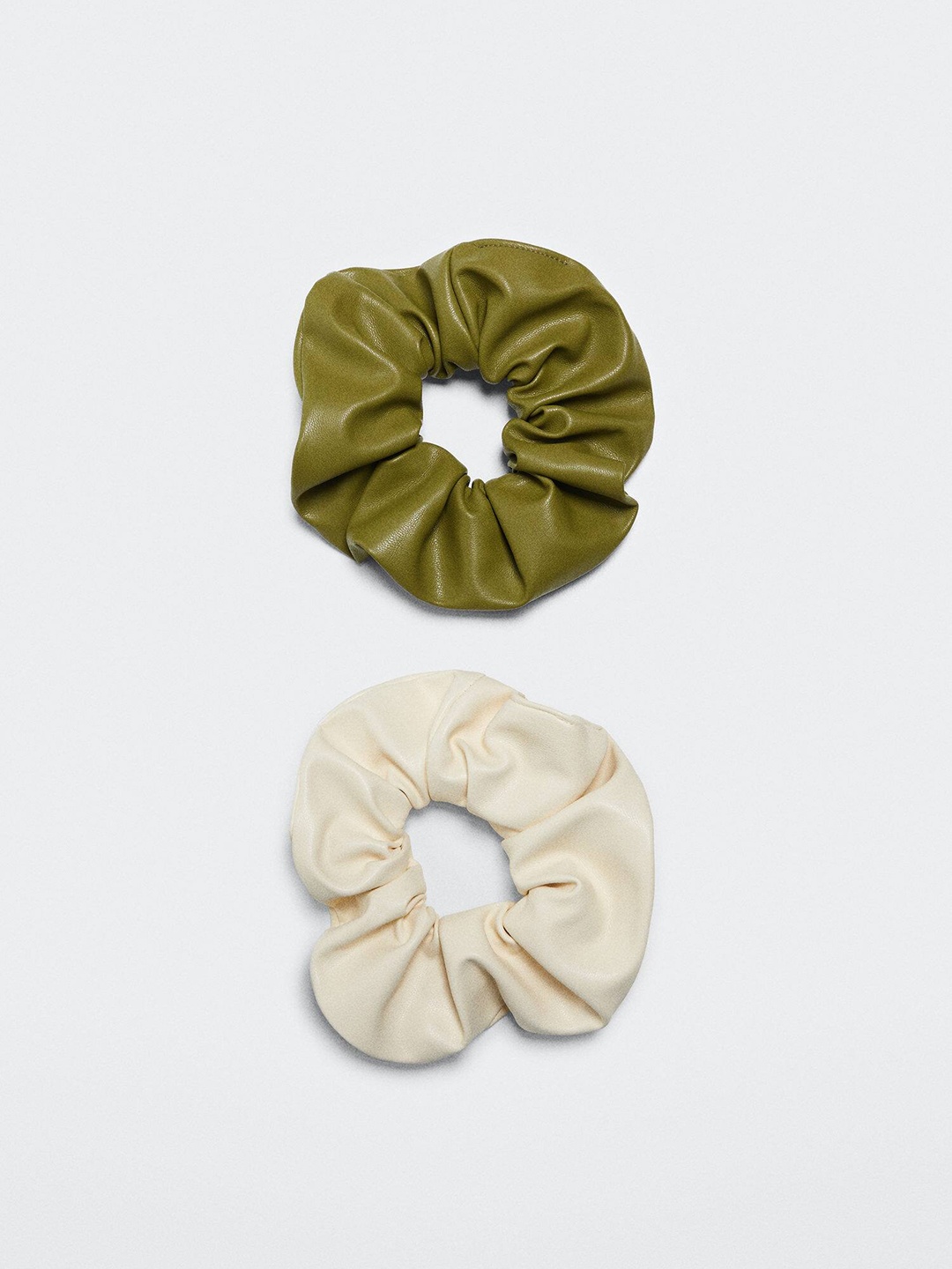 

MANGO Women Set of 2 Faux Leather Ponytail Holders, Olive