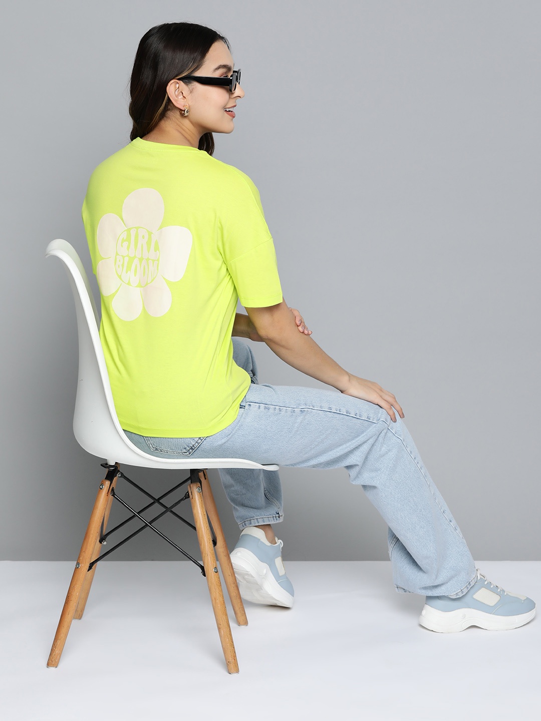 

HERE&NOW Typography Printed Drop-Shoulder Sleeves T-shirt, Fluorescent green