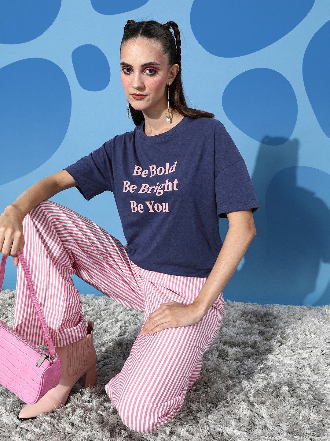 

HERE&NOW Women Navy Blue Typography Printed T-shirt