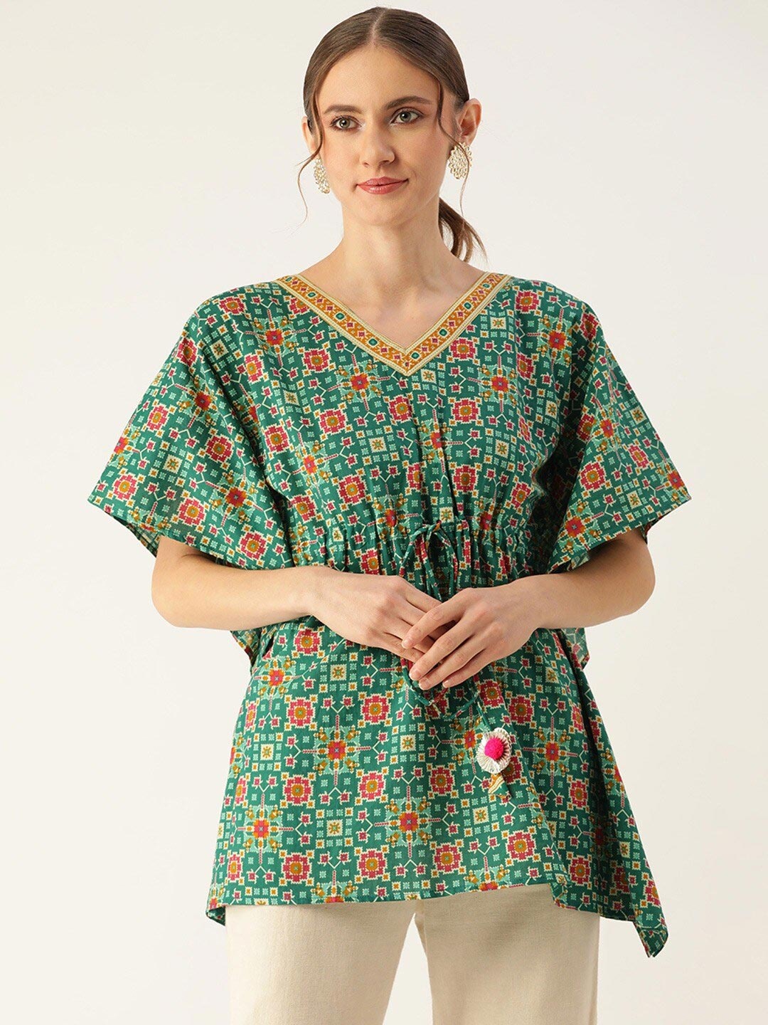 

FABRIC FITOOR Green Geometric Print Kaftan Top