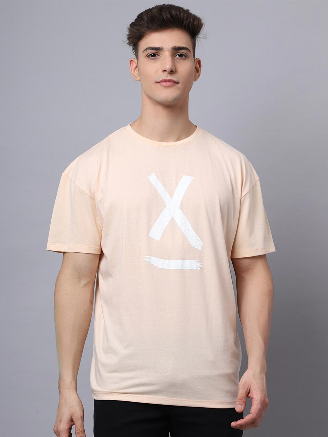 

DOOR74 Men Pink Typography Loose T-shirt