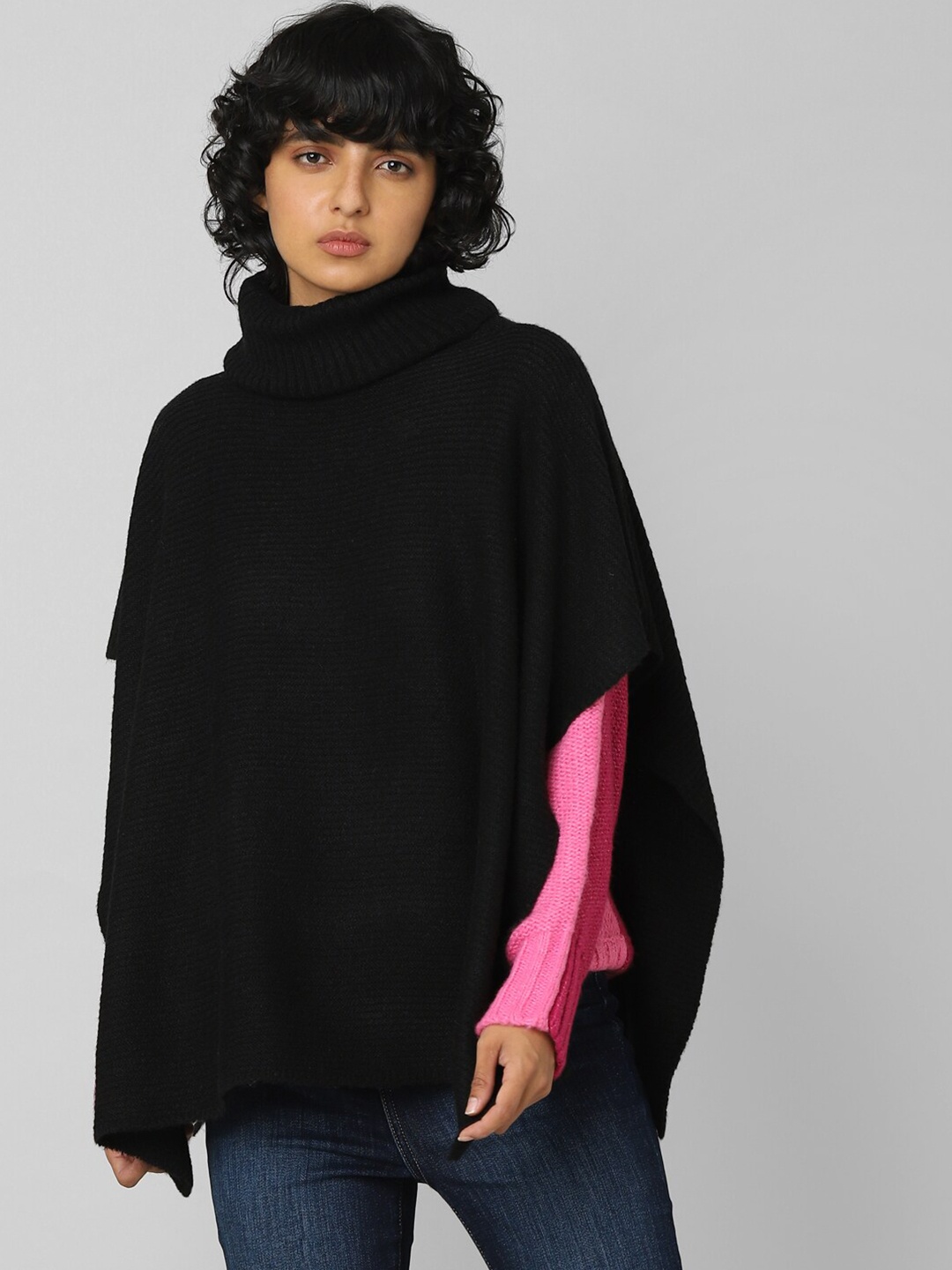 

ONLY Women Black Turtle Neck Poncho