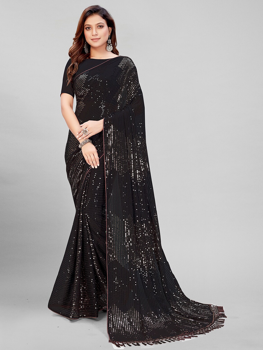 

Mitera Black Embellished Sequinned Pure Georgette Saree