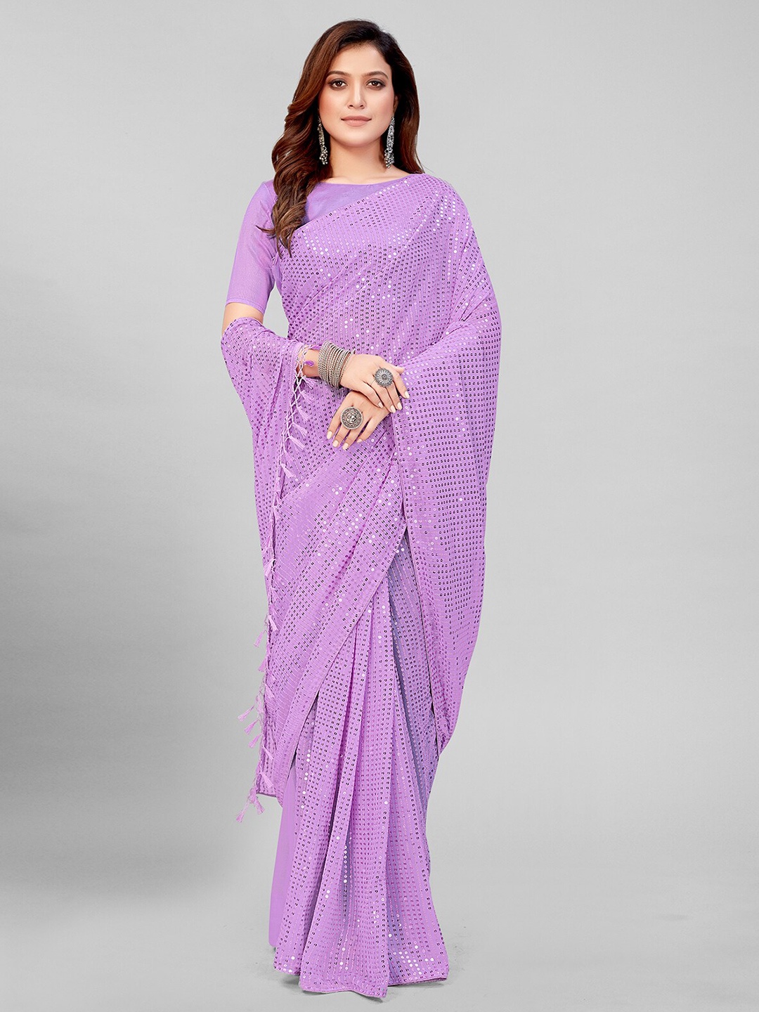 

Mitera Mauve Embellished Sequinned Pure Georgette Saree