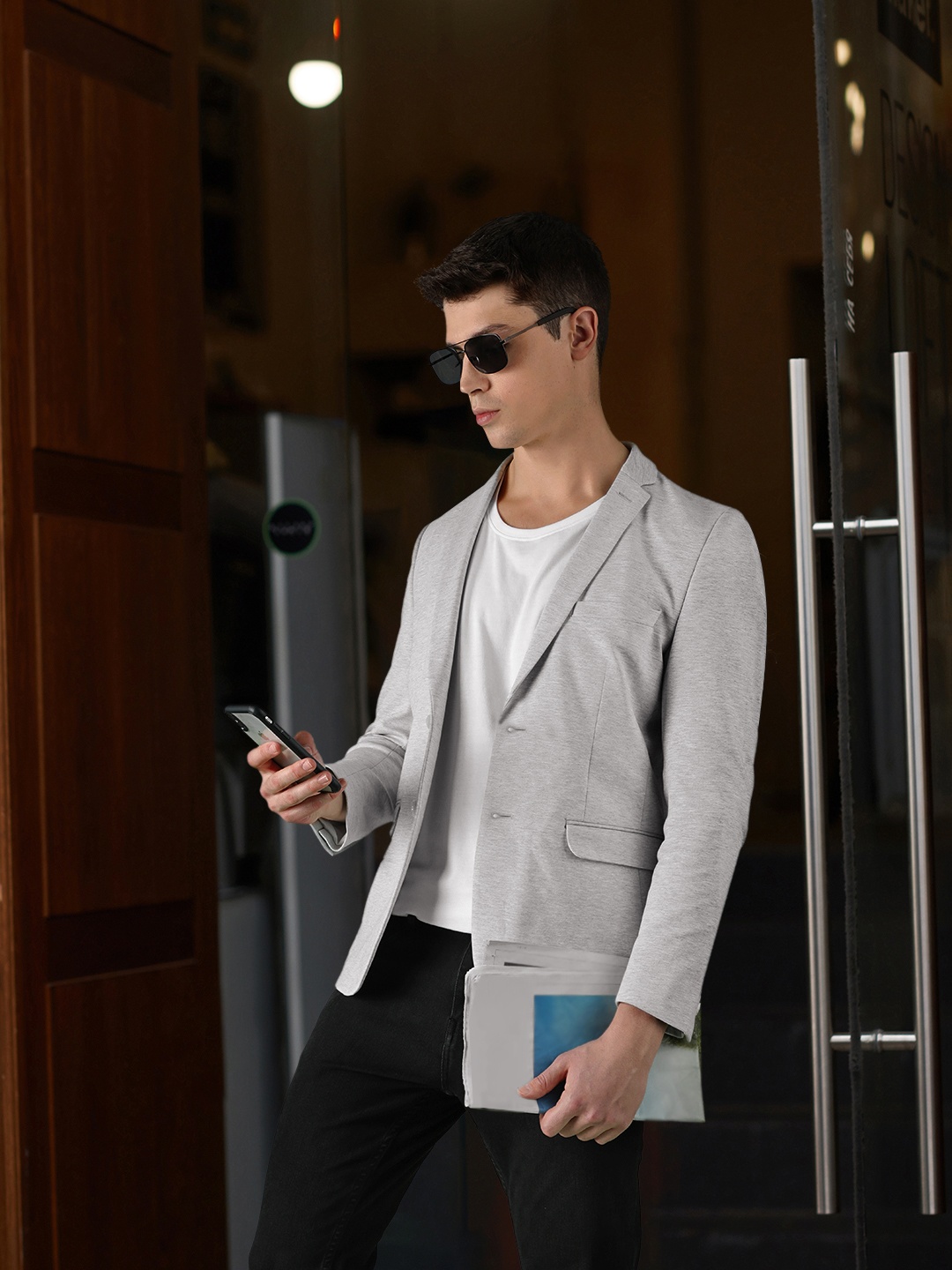 

Louis Philippe Sport Men Grey Melange Solid Super Slim Fit Single-Breasted Blazer