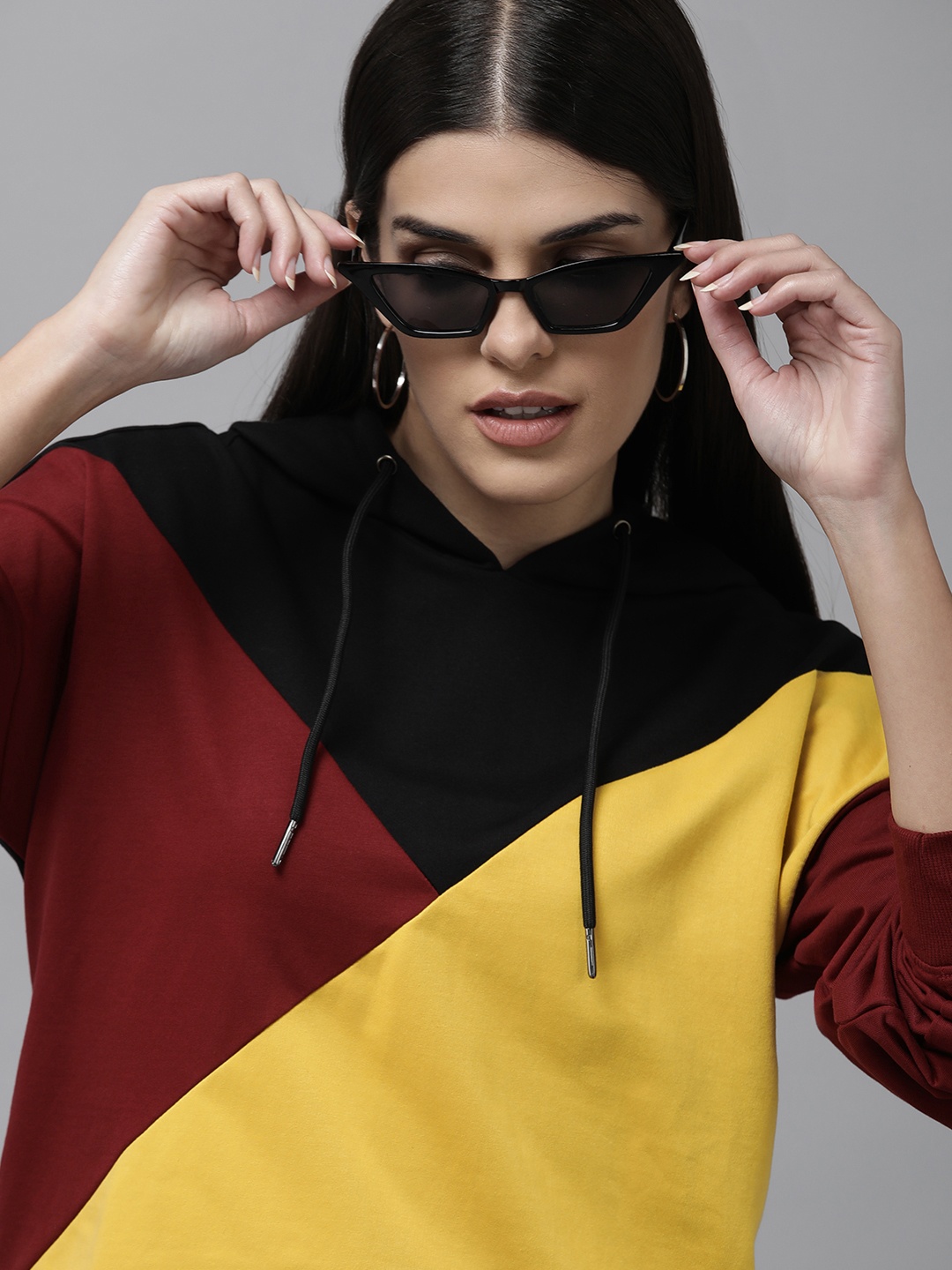 

Van Heusen Women Black Colourblocked Hooded Pure Cotton Sweatshirt