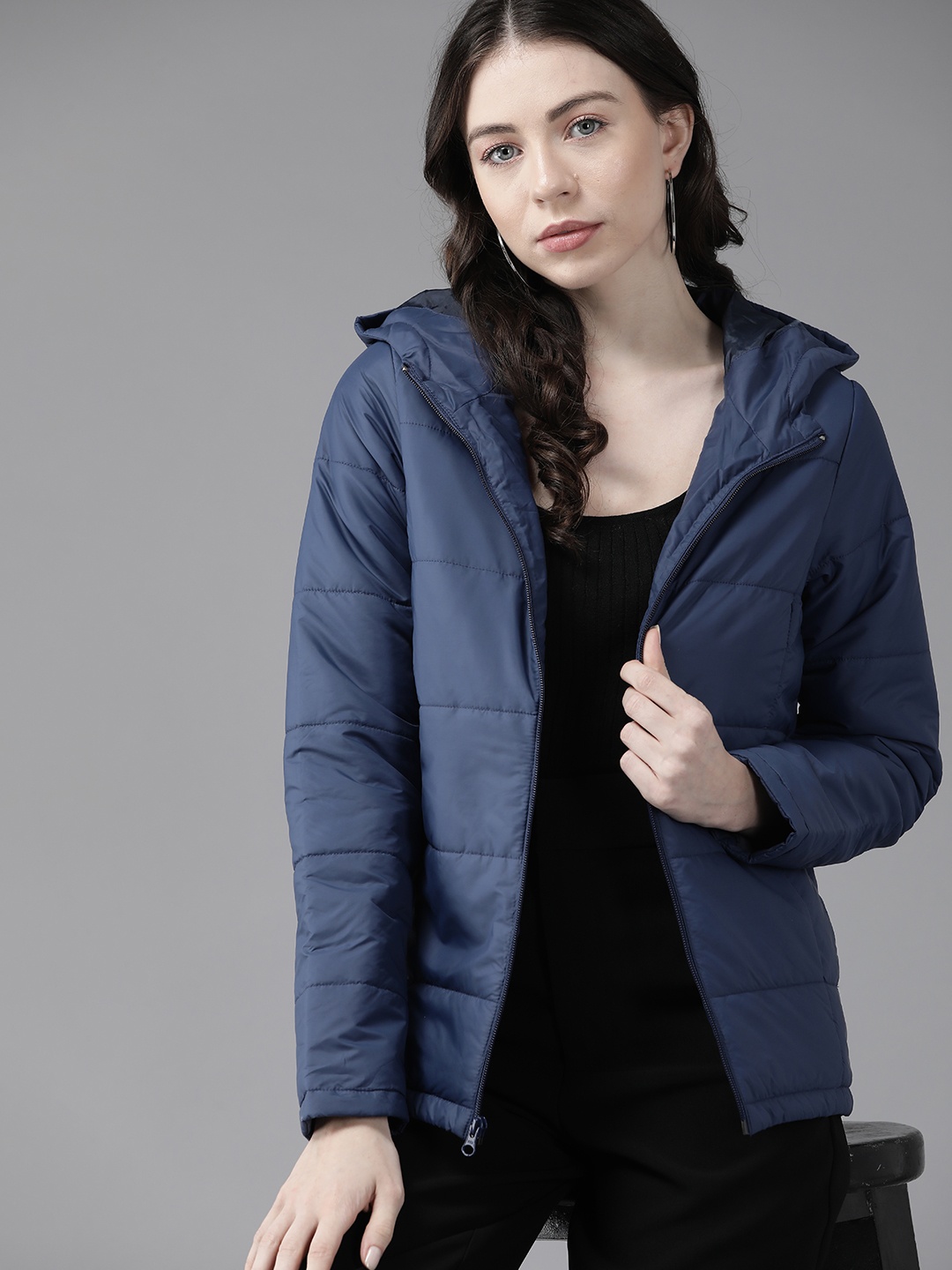 

Van Heusen Women Padded Hooded Jacket, Navy blue
