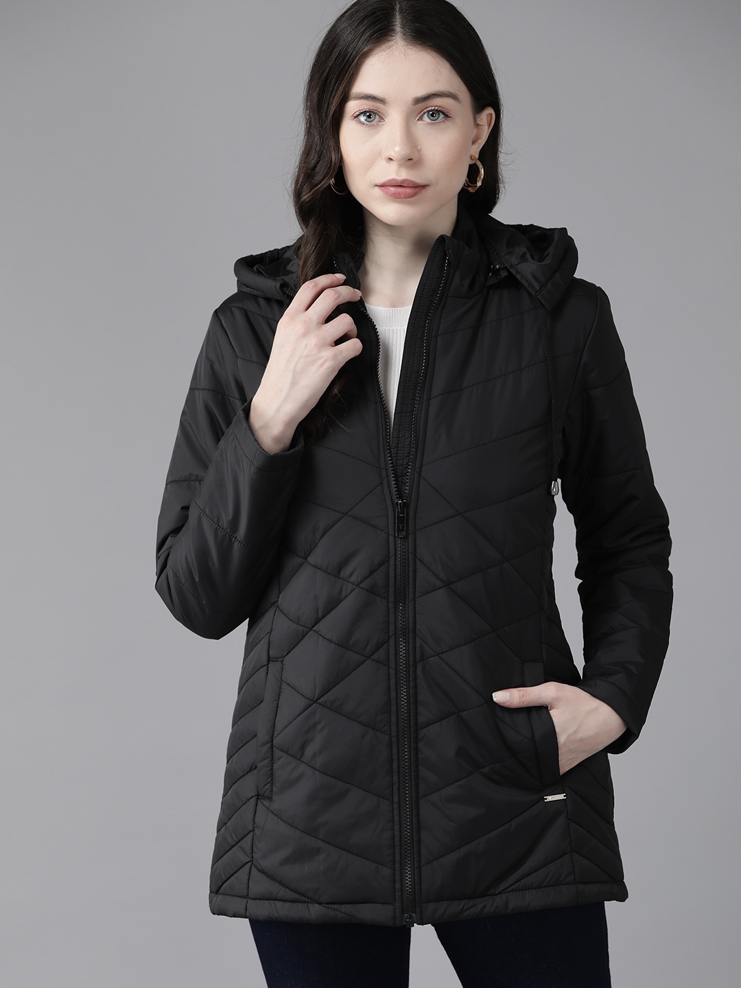

Van Heusen Longline Hooded Quilted Jacket, Black