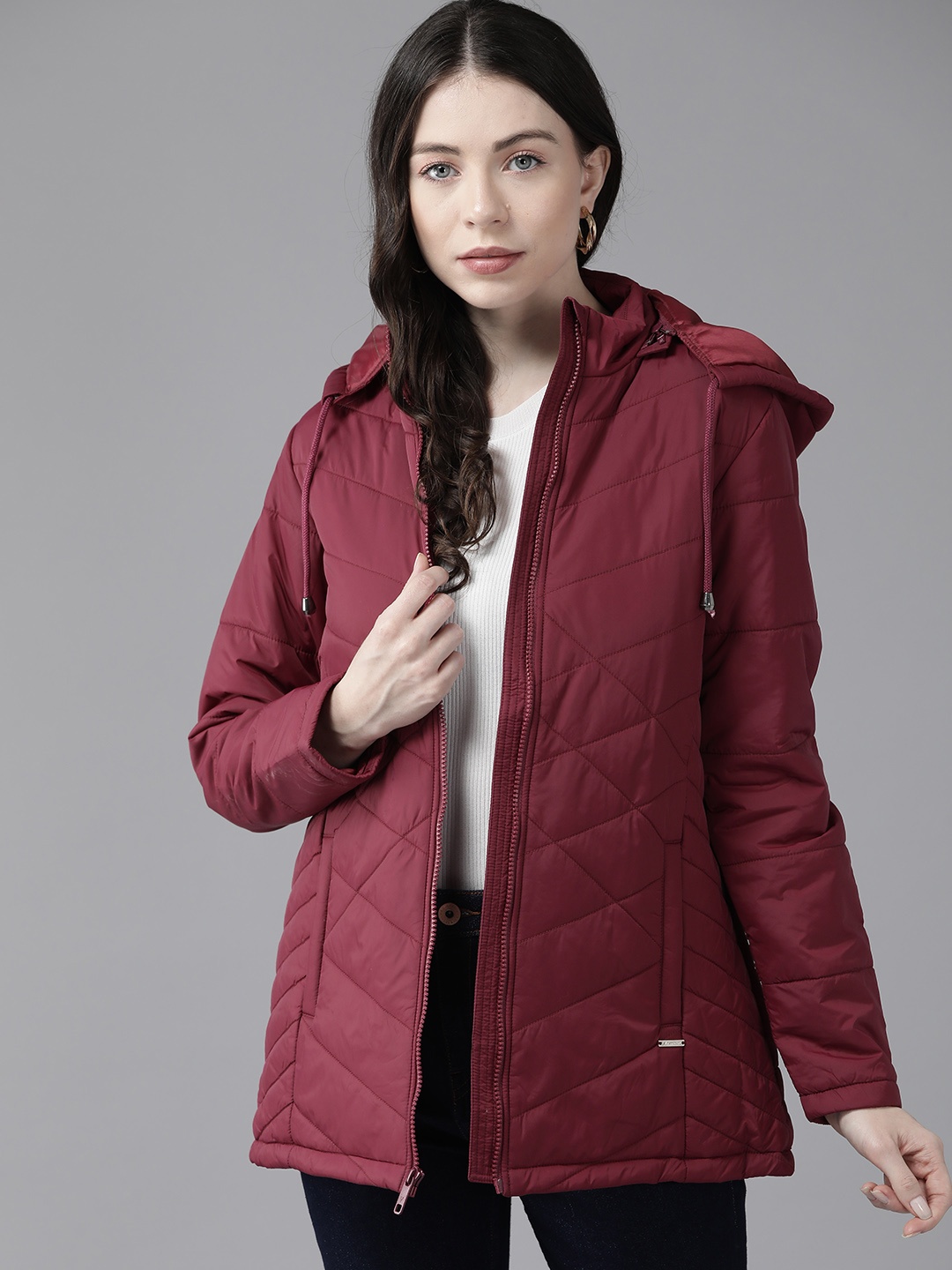 

Van Heusen Longline Hooded Quilted Jacket, Maroon