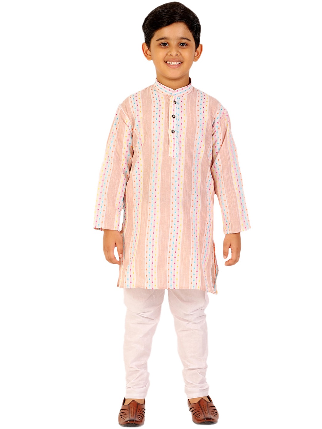 

Pro-Ethic STYLE DEVELOPER Boys Peach & White Printed Organic Cotton Kurta Pyjama Set