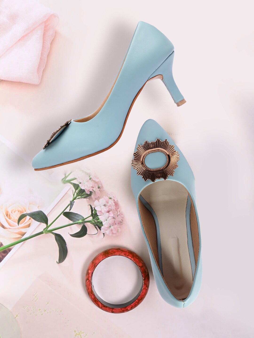 

FASHIMO Blue Kitten Solid Heel Pump