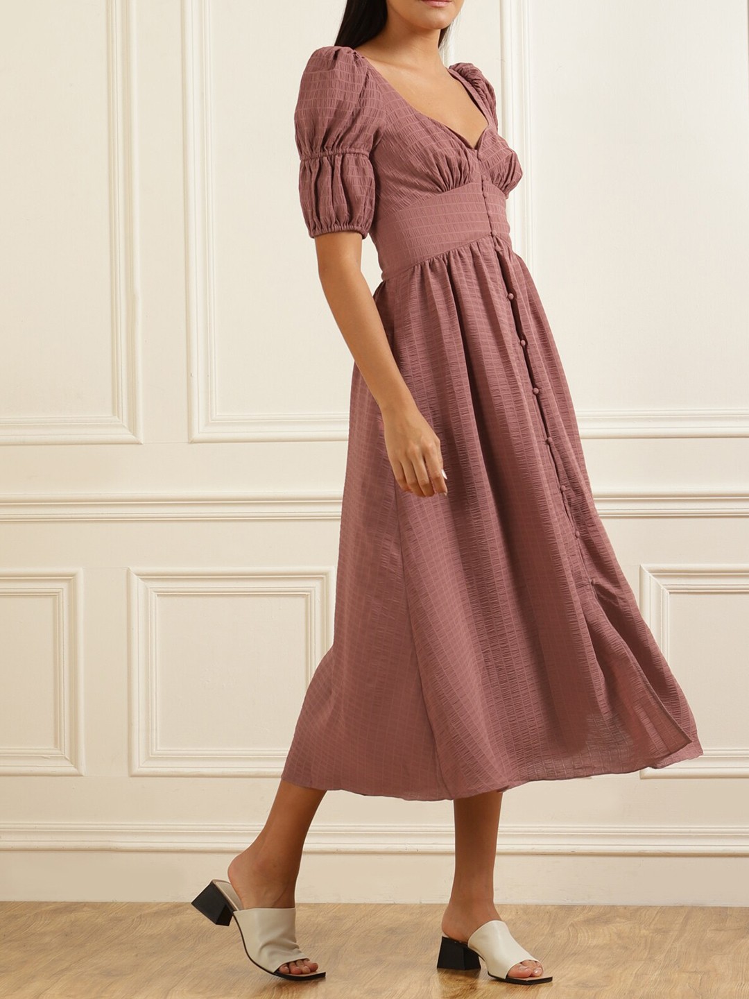 

Ted Baker Pink Crepe Button Front Midi Dress