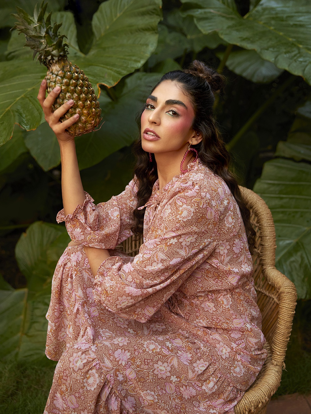 

MANGO Brown & Pink Ethnic Motifs Maxi Dress
