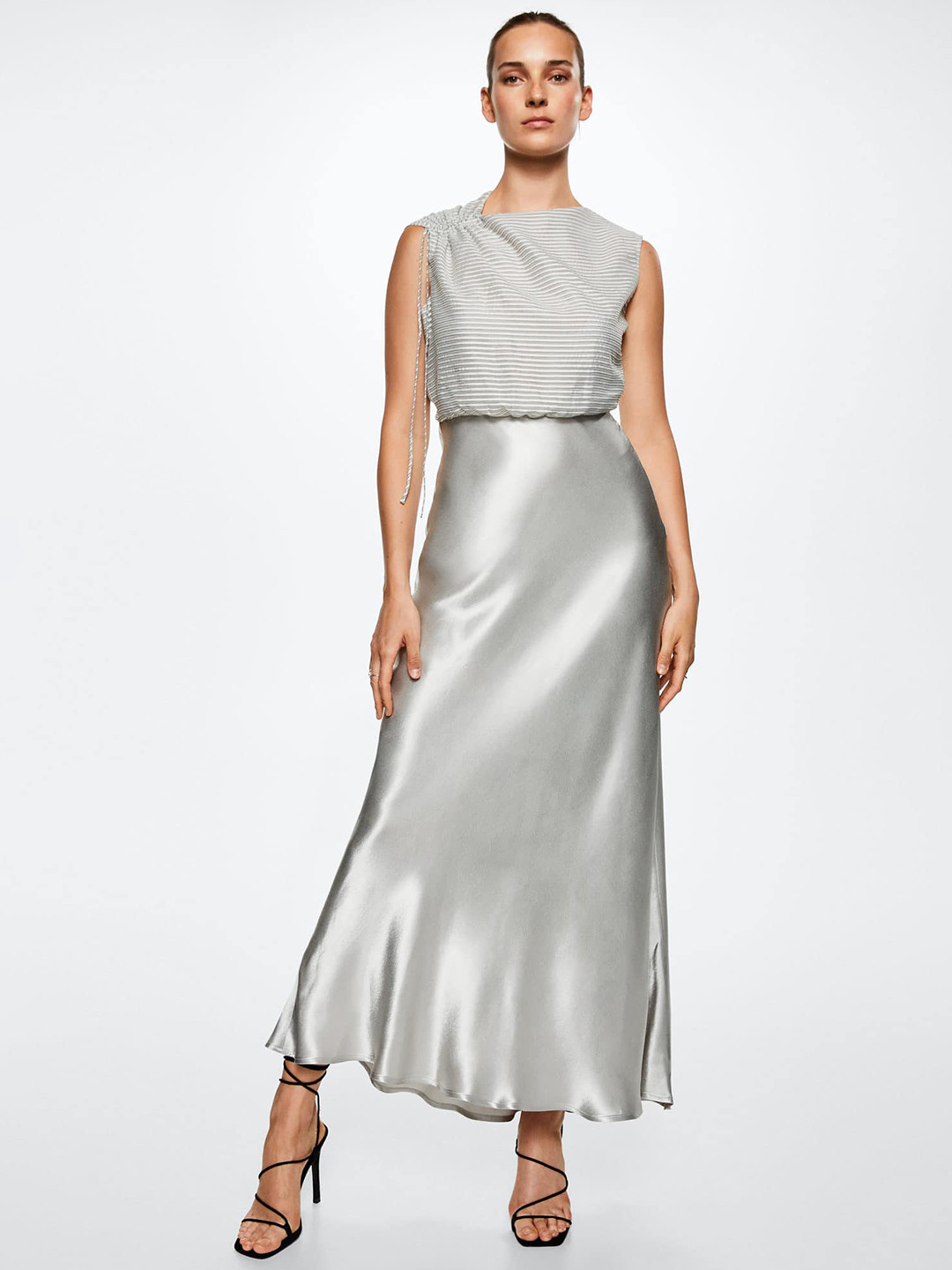 

MANGO Women Grey Striped A-Line Midi Dress