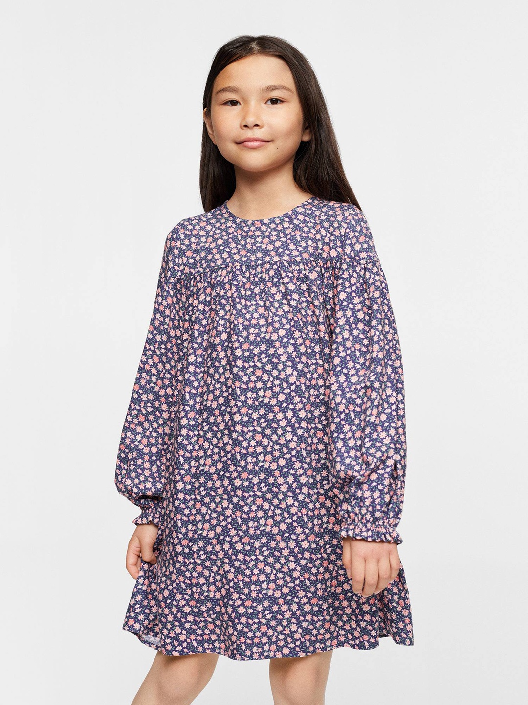 

Mango Kids Girls Navy Blue & Pink Floral Print A-Line Dress