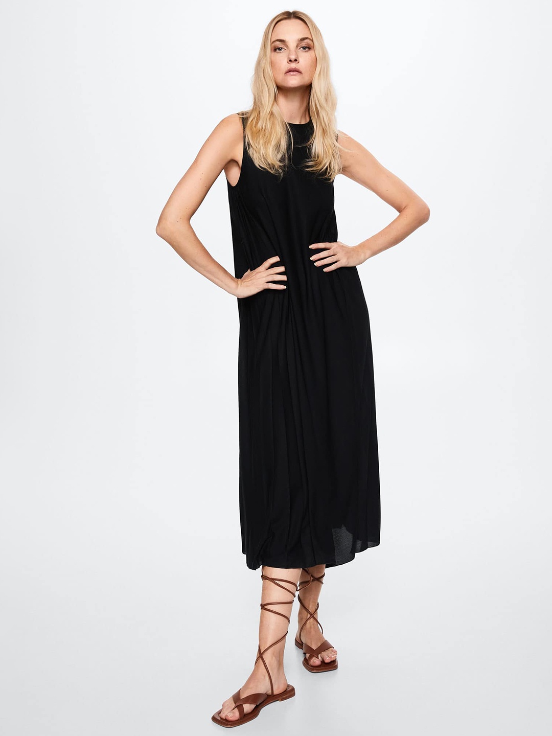 

MANGO Black Sheath Midi Dress