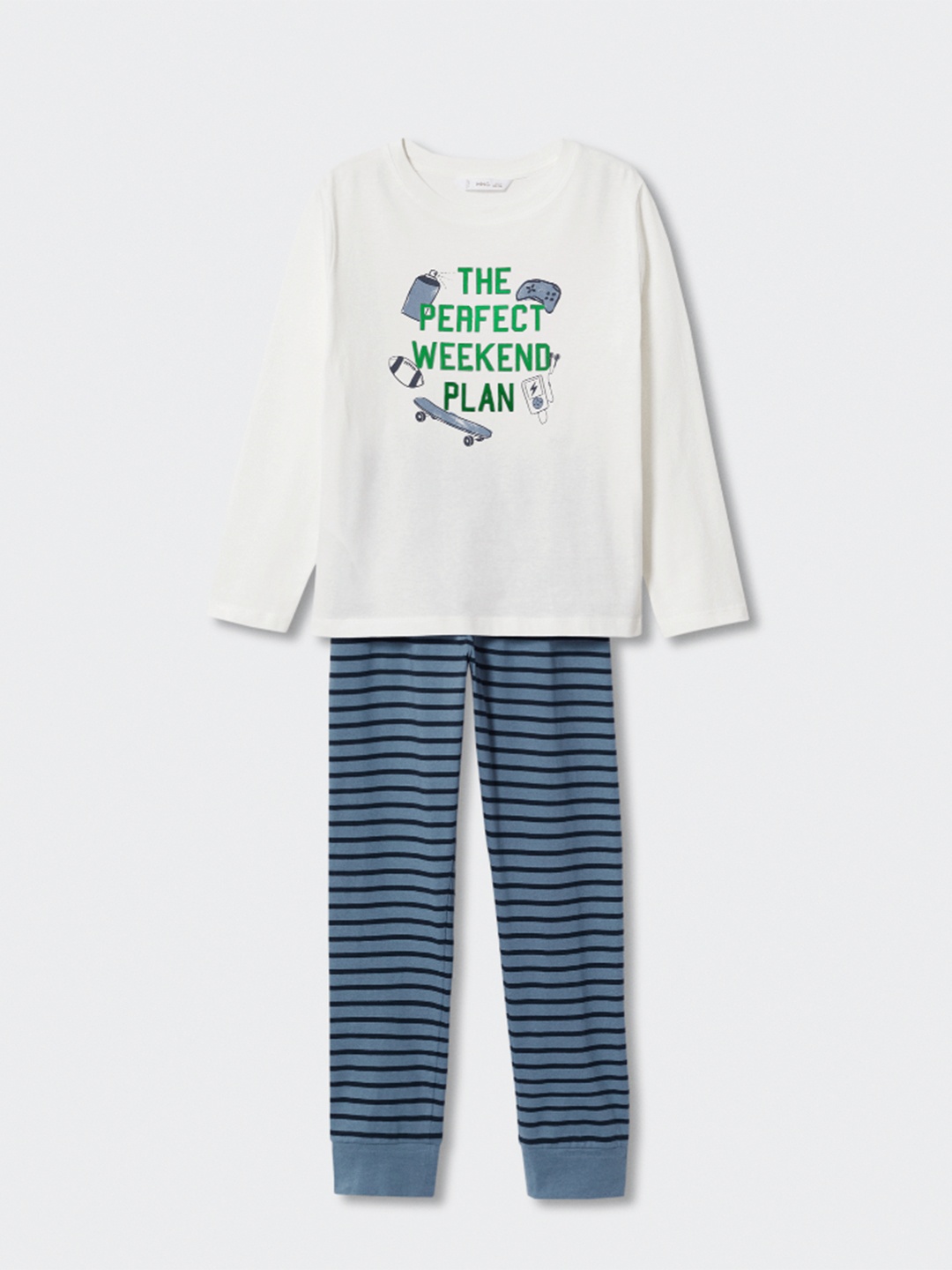 

Mango Kids Boys Pure Cotton Typography Printed Pyjamas Set, White