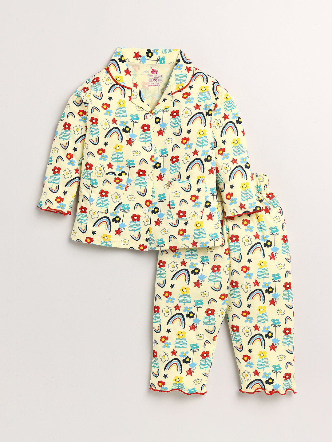 

Dear to Dad Girls Yellow & Red Printed Night suit