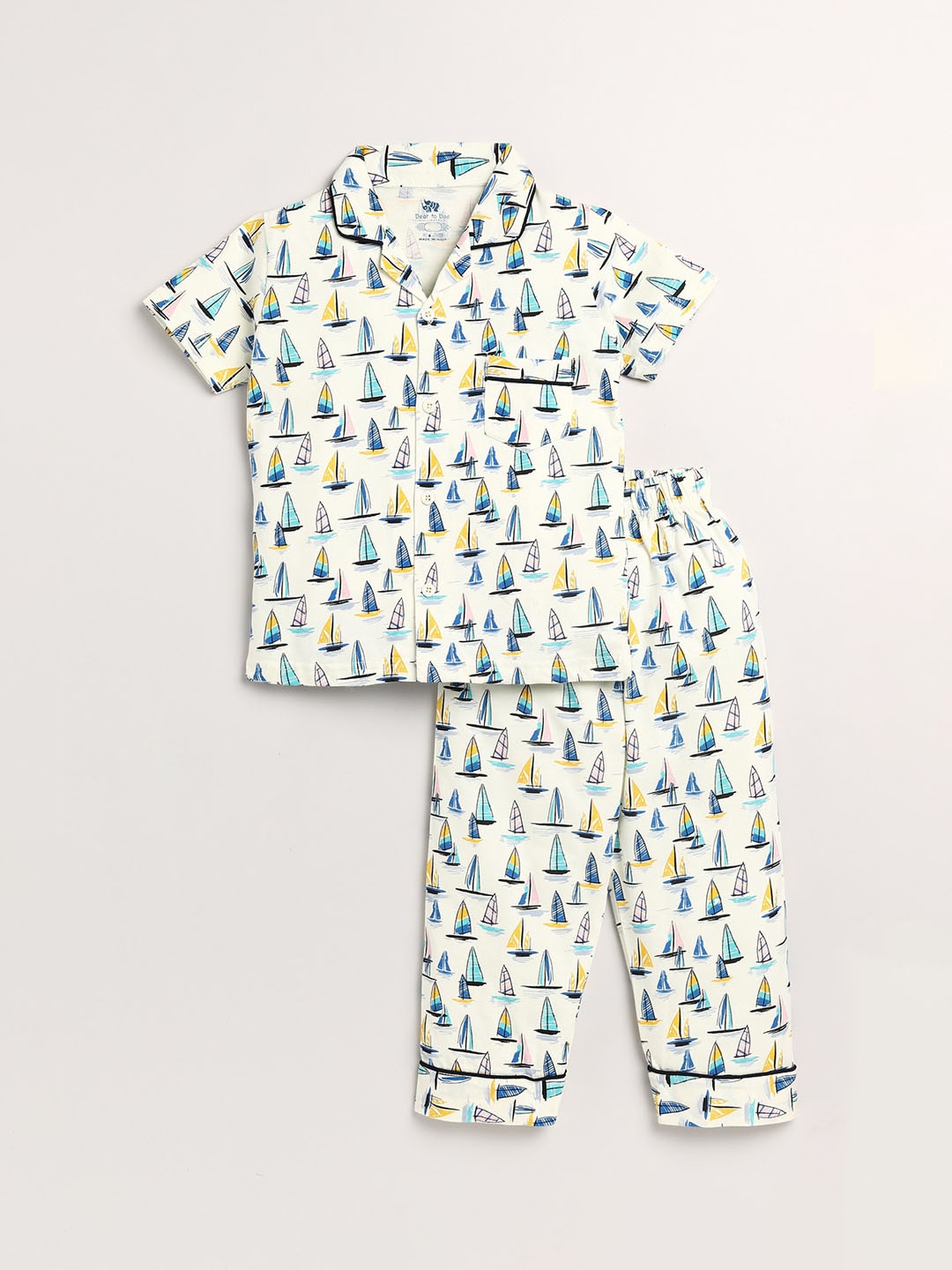 

Dear to Dad Boys Cream-Coloured & Gold-Toned Printed Night suit