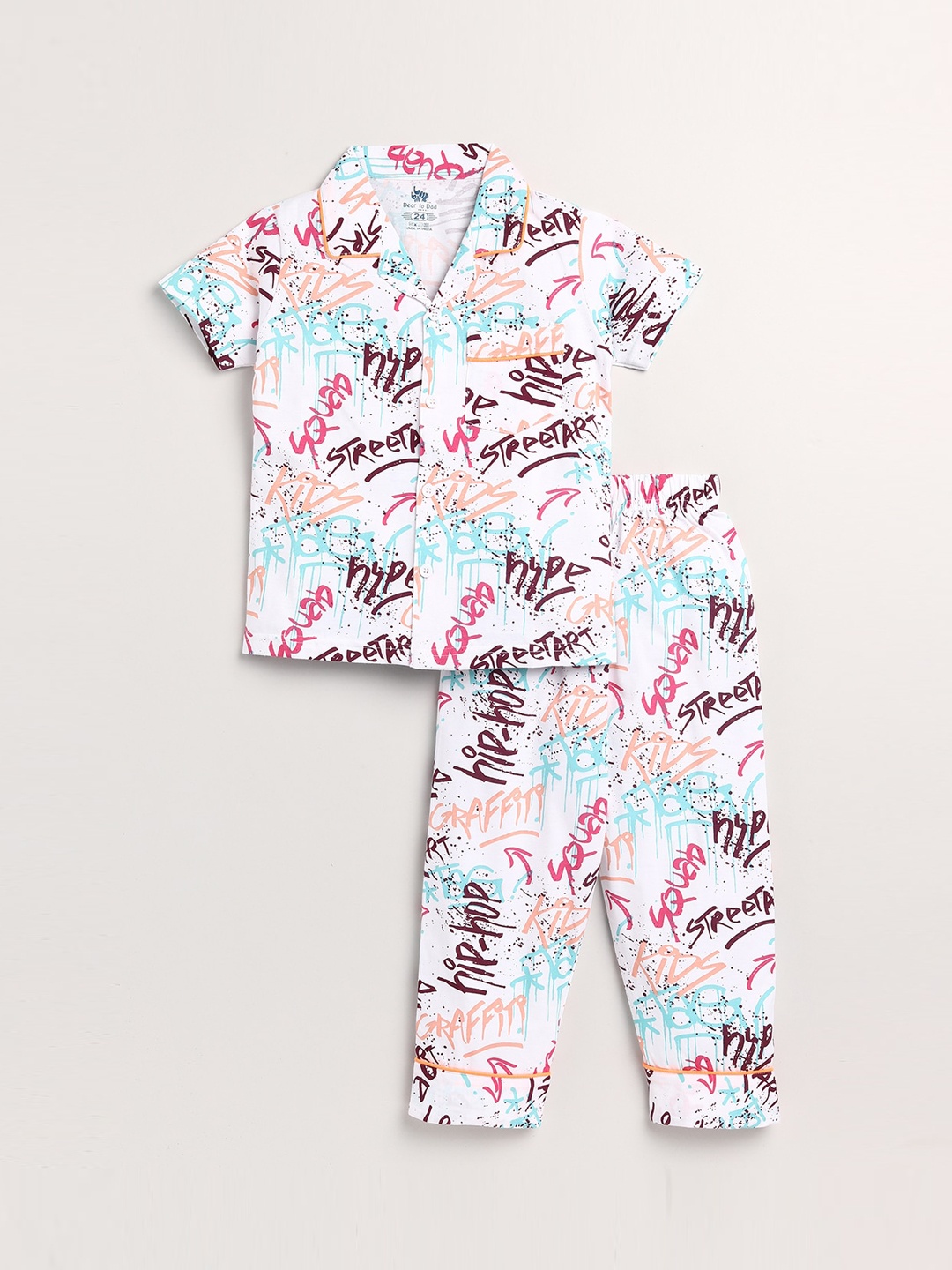 

Dear to Dad Boys White & Pink Printed Night suit