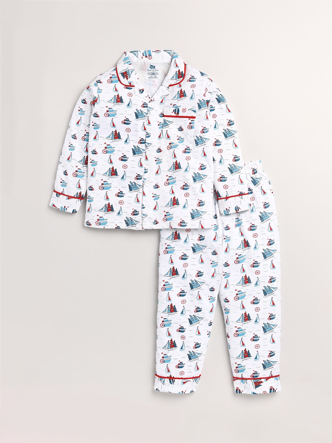 

Dear to Dad Boys White & Blue Printed Night suit