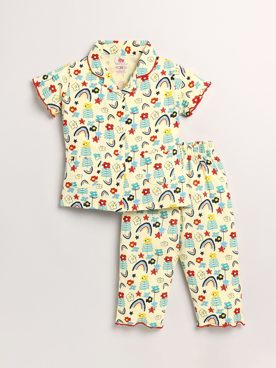 

Dear to Dad Girls Yellow & Blue Printed Night suit