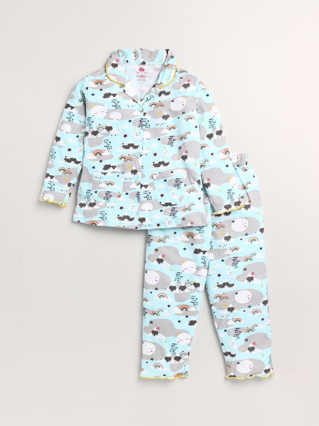 

Dear to Dad Girls Blue & White Printed Night suit