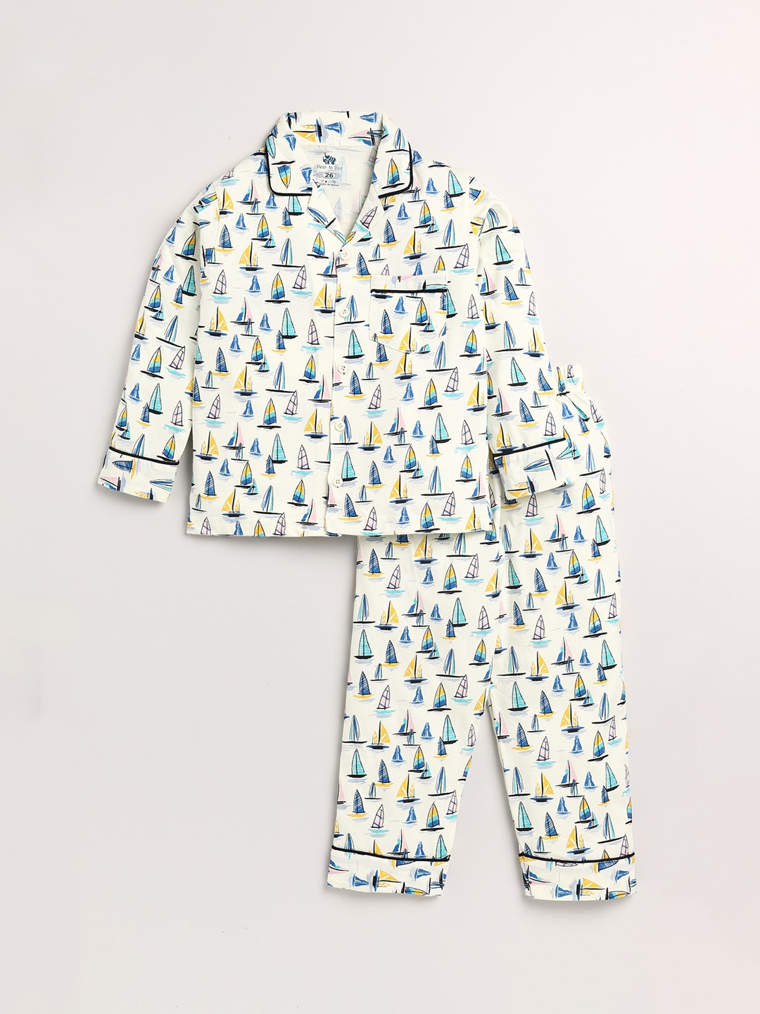 

Dear to Dad Boys Cream & Blue Printed Night suit