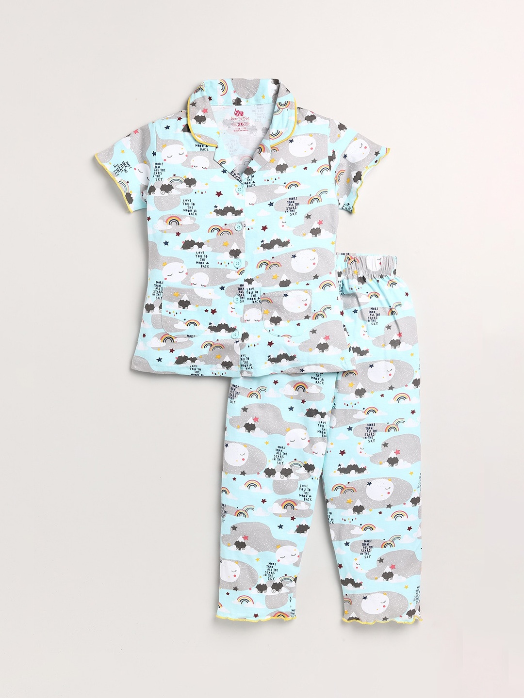 

Dear to Dad Girls Blue & White Pure Cotton Printed Night suit