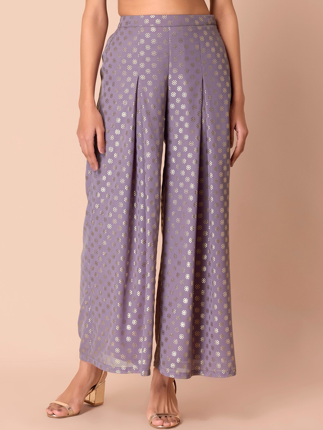 

INDYA Women Purple Ethnic Motifs Flared Pleated Ethnic Palazzos