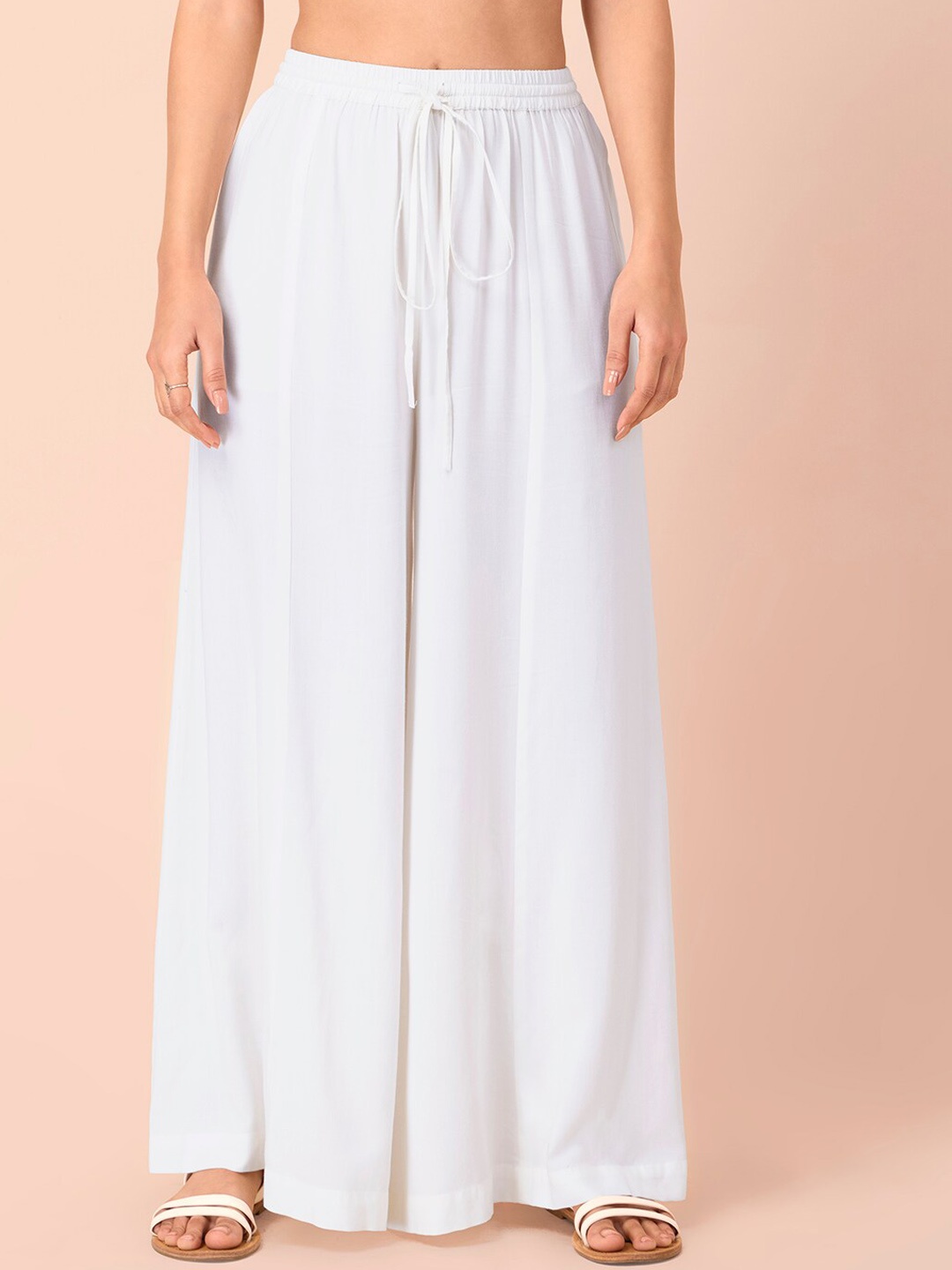 

INDYA Women White Flared Knitted Ethnic Palazzos