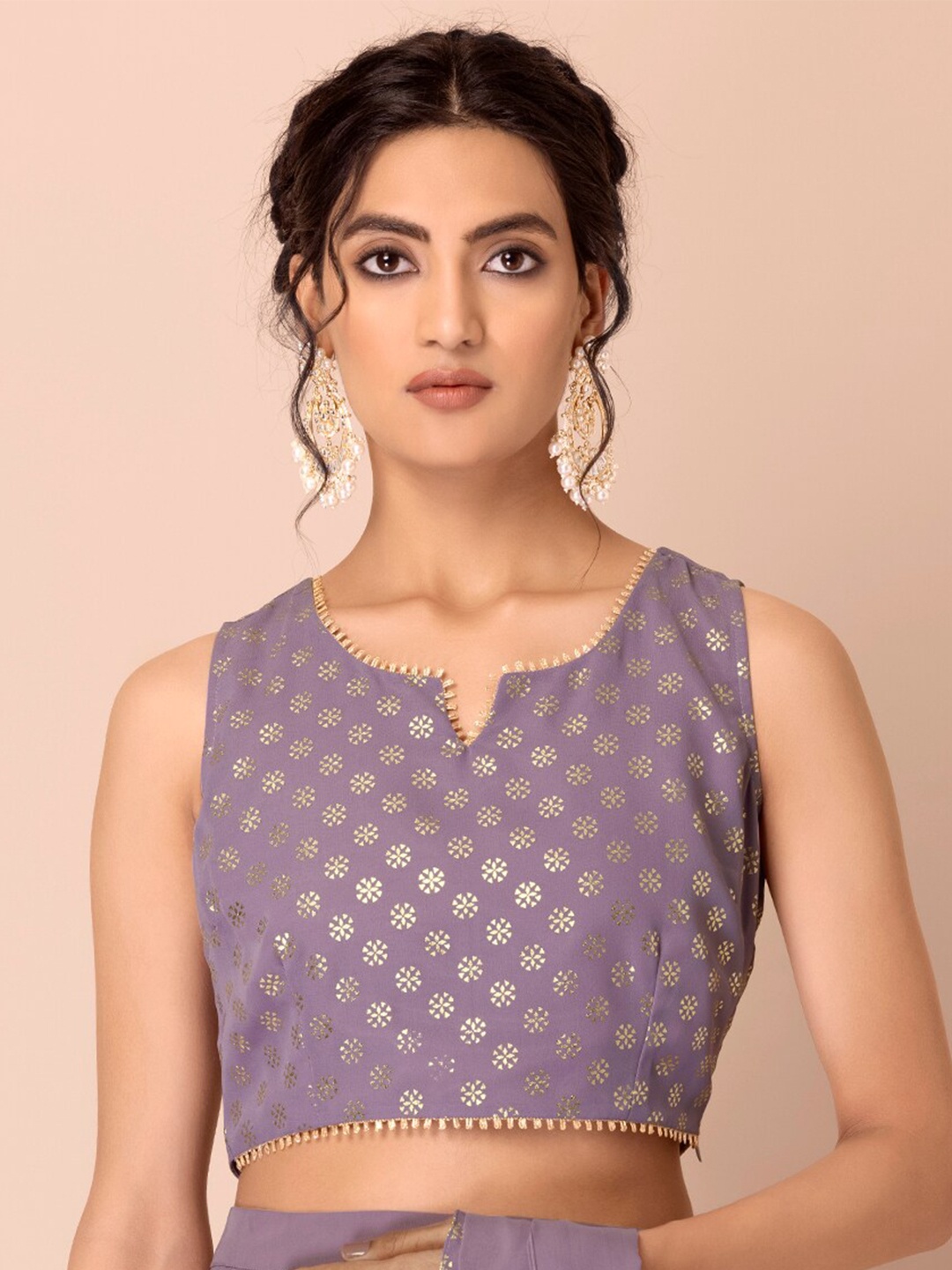 

INDYA Purple Print Georgette Crop Top