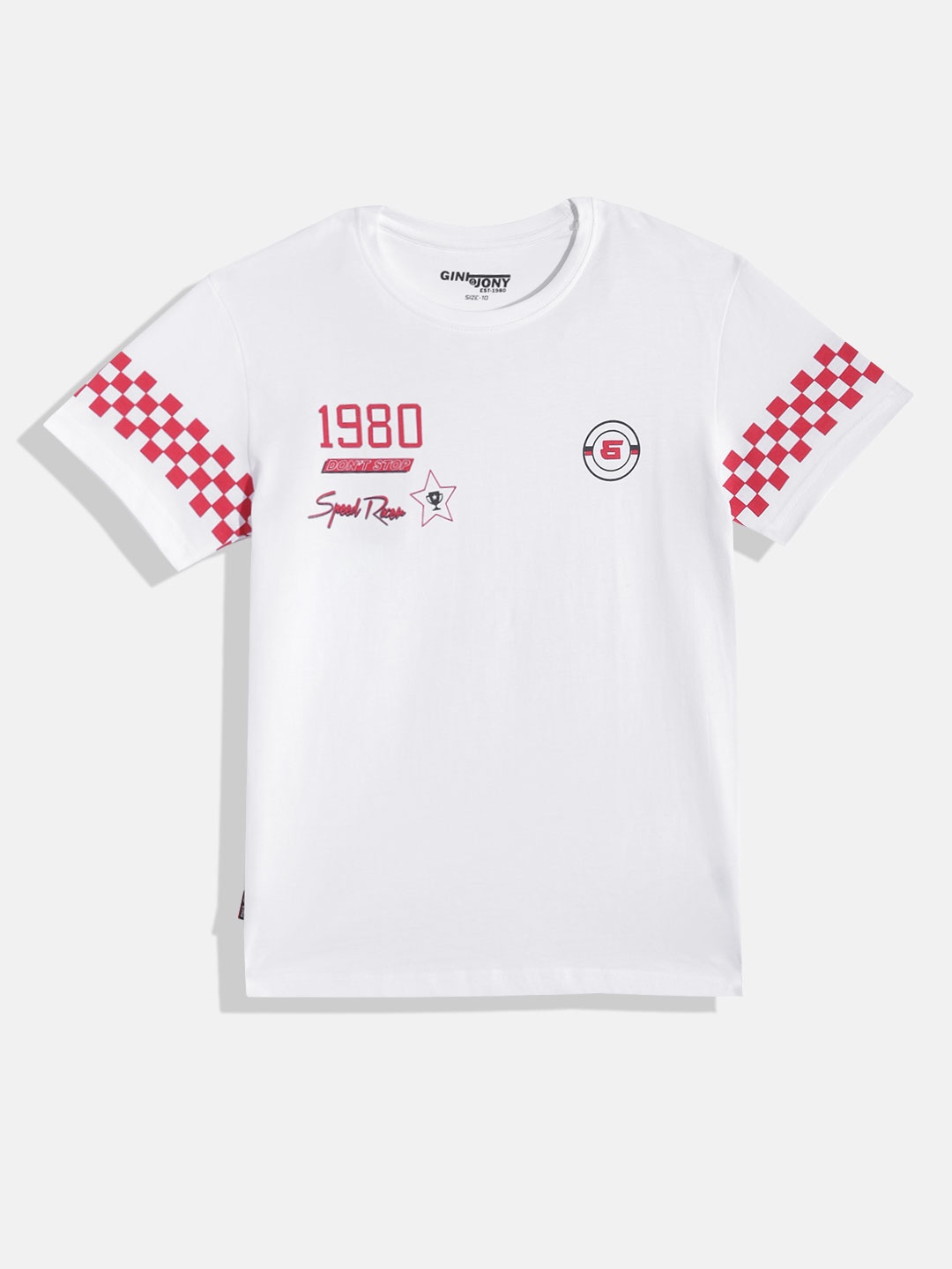 

Gini and Jony Boys Typography Printed Pure Cotton T-shirt, White