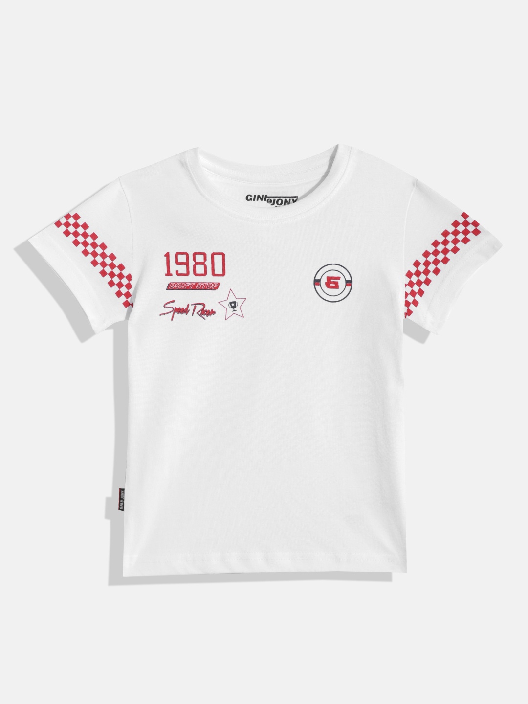 

Gini and Jony Boys Typography Printed Pure Cotton T-shirt, White