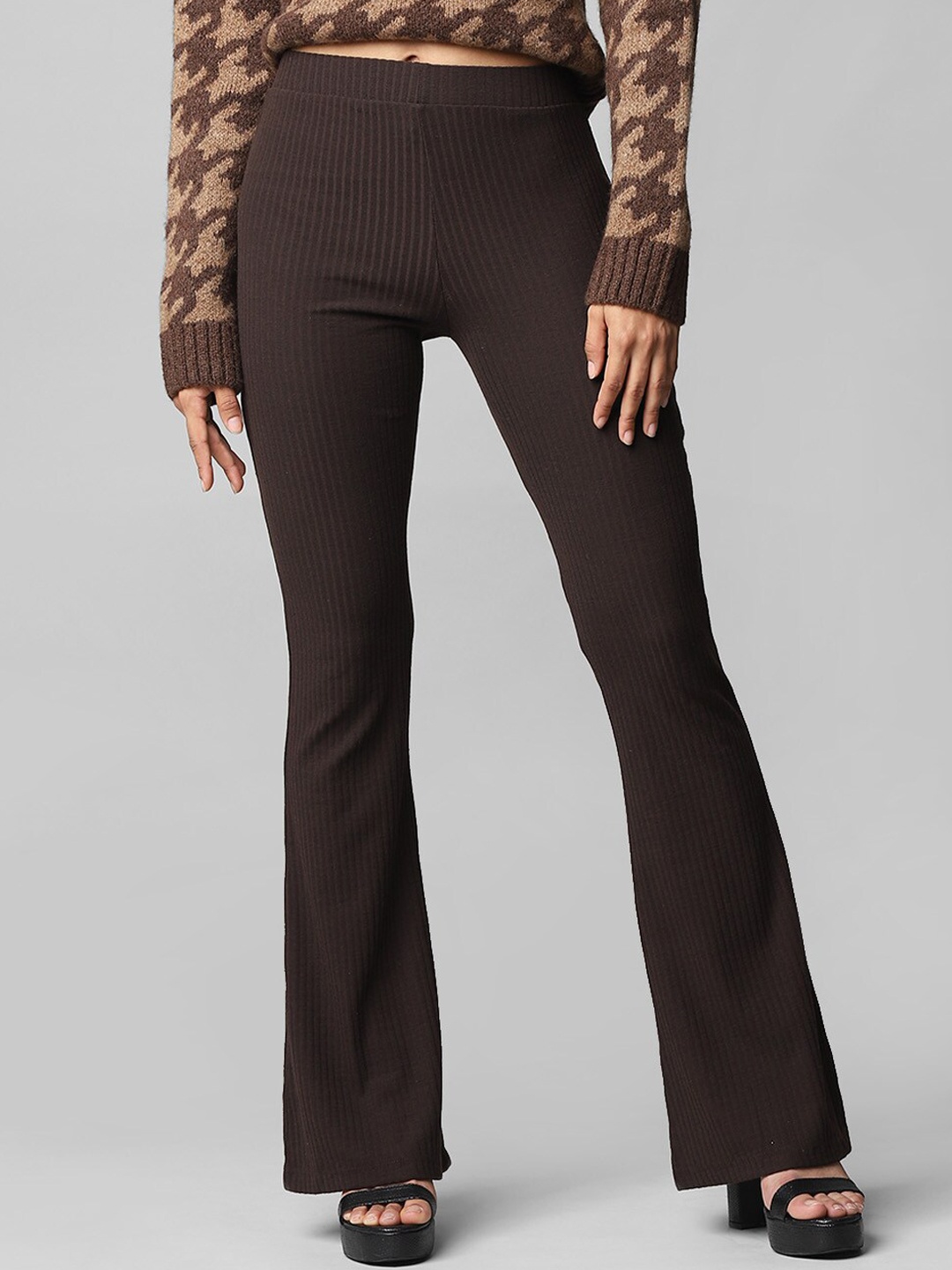 

ONLY Women Brown High-Rise Bootcut Trousers