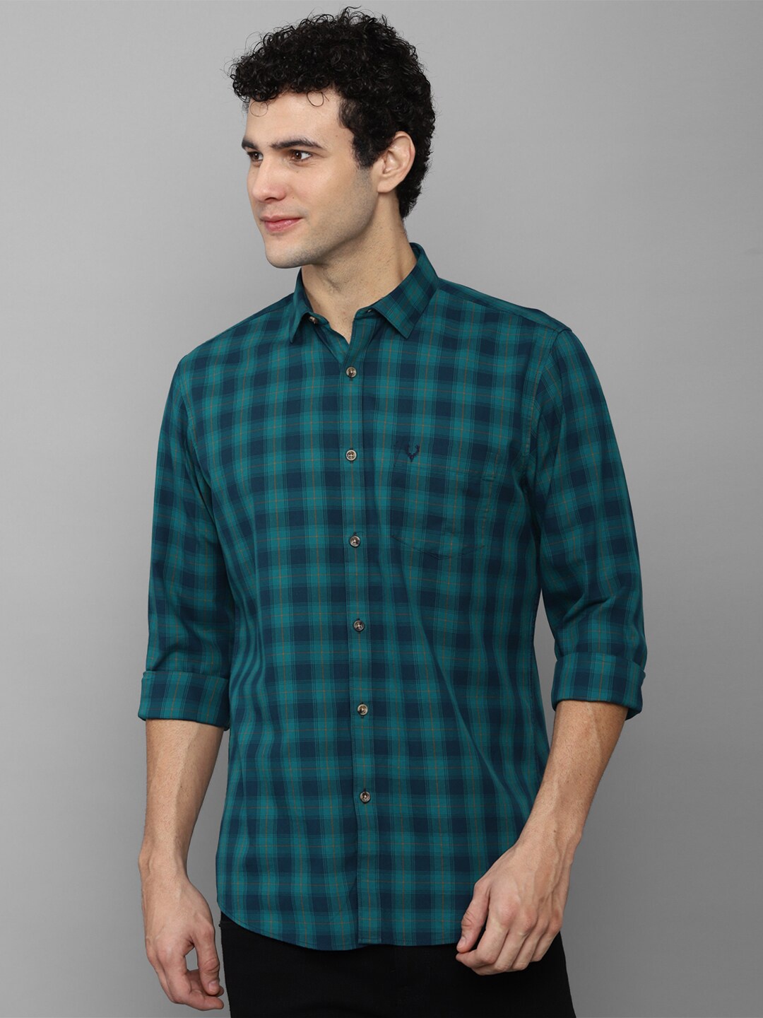 

Allen Solly Men Blue Slim Fit Buffalo Checks Checked Cotton Casual Shirt