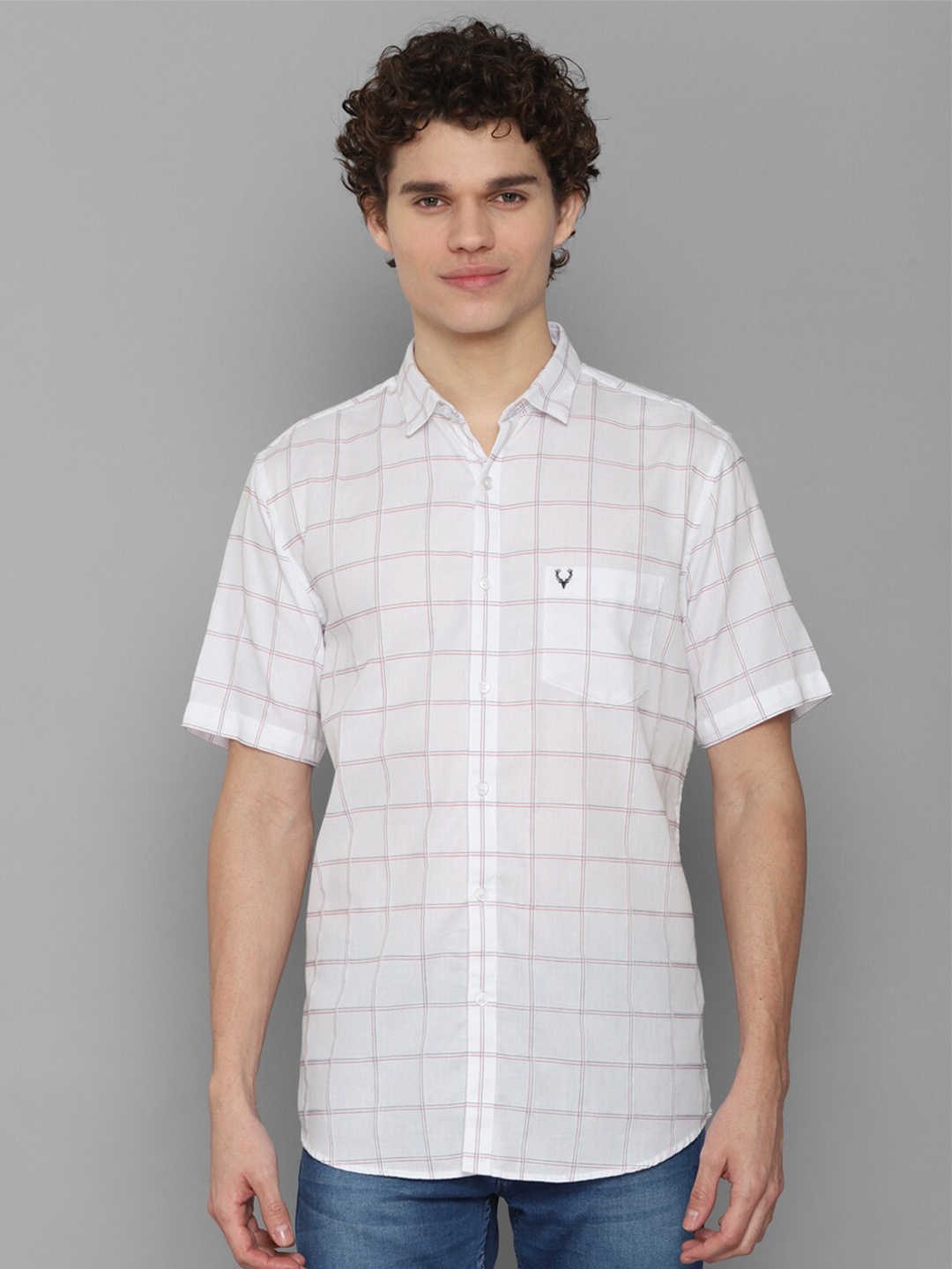 

Allen Solly Men White Slim Fit Windowpane Checks Checked Casual Shirt