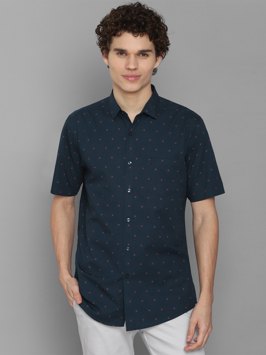 

Allen Solly Men Navy Blue Slim Fit Printed Pure Cotton Casual Shirt