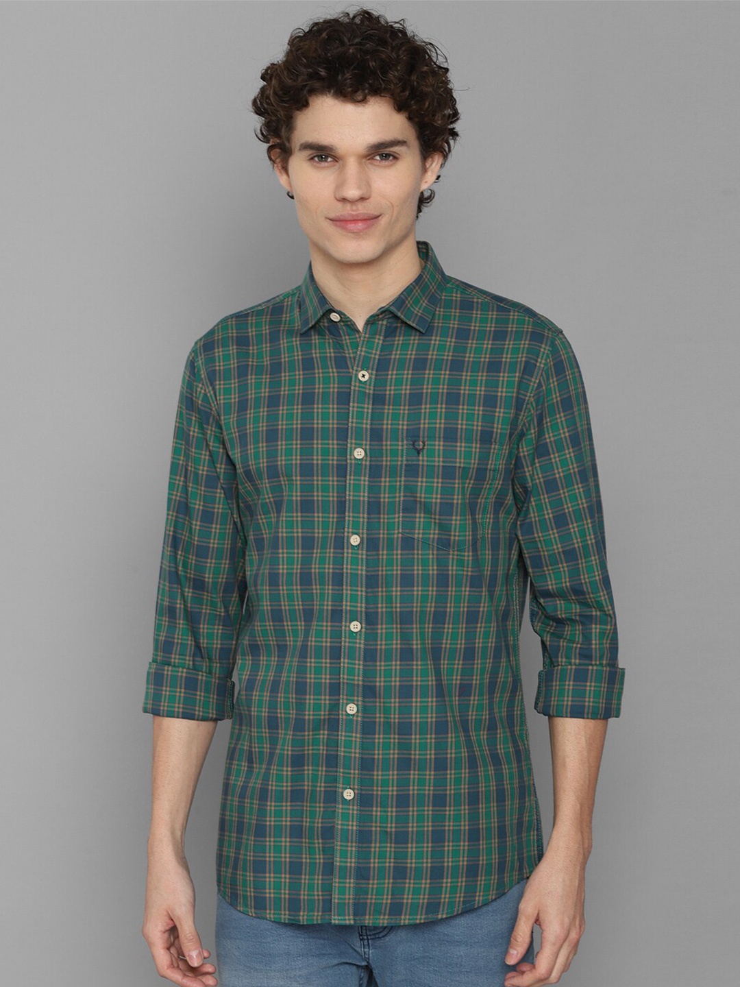

Allen Solly Men Green Slim Fit Tartan Checks Checked Casual Shirt