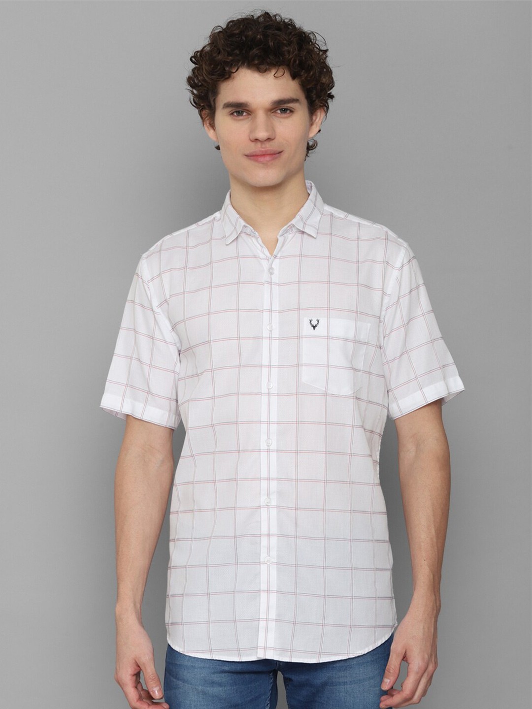 

Allen Solly Men White Slim Fit Windowpane Checks Checked Casual Shirt