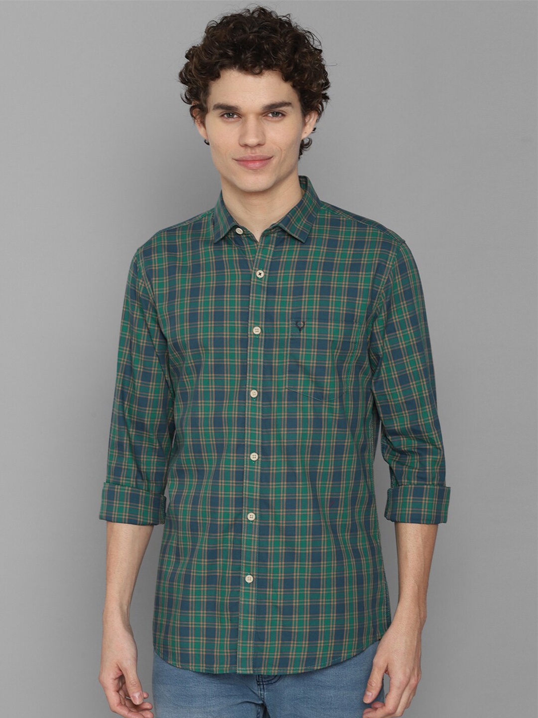 

Allen Solly Men Green Slim Fit Tartan Checks Checked Pure Cotton Casual Shirt
