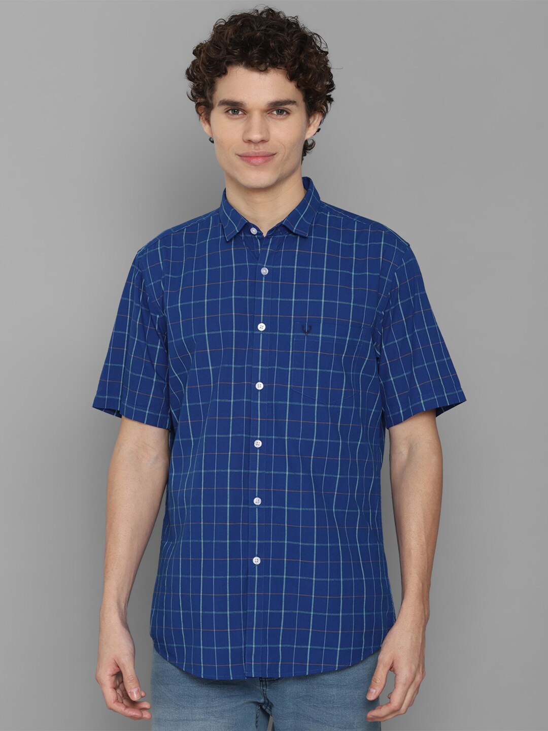 

Allen Solly Men Blue Slim Fit Grid Tattersall Checked Cotton Casual Shirt