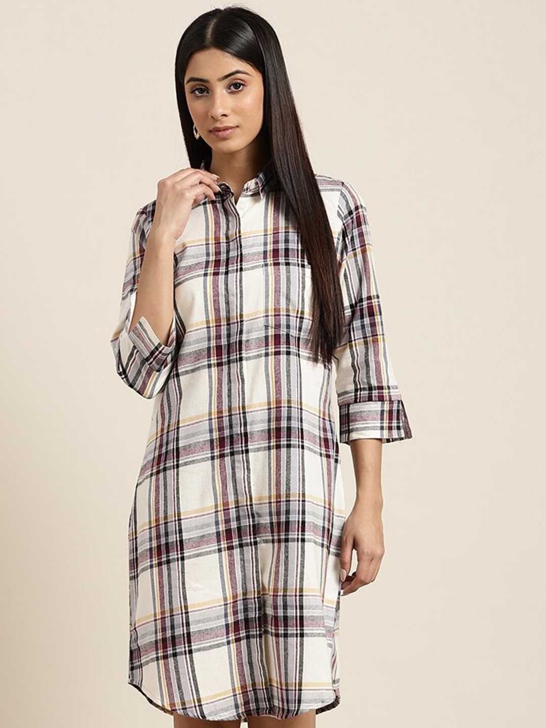 

Hancock Beige Checked Shirt Dress